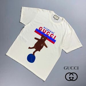 美品 GUCCI グッチ bear original ベアー オーバーフィットTシャツ 半袖カットソー イタリア製 トップス メンズ アイボリー サイズL*RC1303