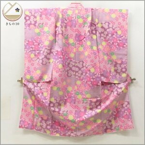 ★着物10★ 1円 化繊 子供着物 女児用 ジュニア用 袷 身丈136cm 裄52cm [同梱可] ☆