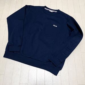 和582★ FILA フィラ スウェット トレーナー 袖ロゴ 立体ロゴ M ネイビー メンズ