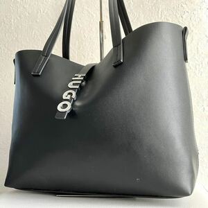 【現行モデル/未使用級】HUGO BOSS ヒューゴボス トートバッグ ハンド ビジネス ロゴ 総柄 メンズ フェイクレザー ブラック A4収納 肩掛け