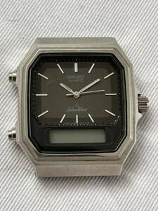 1円スタート SEIKO セイコー Silver Wave シルバーウェーブ H449-502A クォーツ スクエア アナデジ シルバー 黒文字盤 メンズ 動作未確