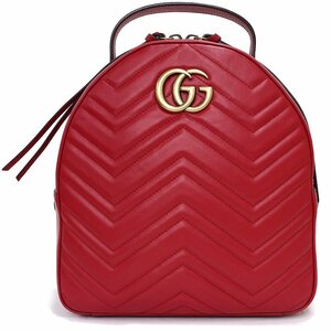 （未使用　展示品）グッチ GUCCI GGマーモント リュック デイパック カーフスキン レザー レッド 赤 アンティークゴールド金具 476671