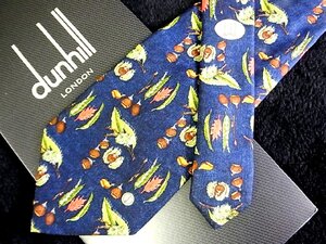 ♪今週の特売980円～♪2119♪状態並品【dunhill】ダンヒル【栗 葉っぱ 植物 dロゴ 柄】ネクタイ♪