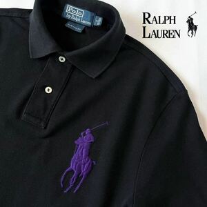 ラルフローレン RALPH LAUREN ビッグポニー ポロシャツ S 170/92A (日本M) ブラック パープル ビックポニー 半袖 鹿の子 シャツ 黒