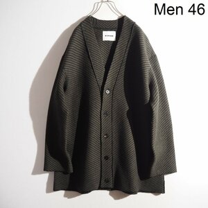 P2476P　▼JIL SANDER ジルサンダー▼ 22AW 圧縮ウールニット カーディガン カーキ ブラック ストライプ 46 / オーバーサイズ 秋冬 rb mks