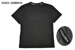 Y-7945★送料無料★DOLCE＆GABBANA ドルチェアンドガッバーナ★イタリア製 ロゴ ブラック黒 Vネック 半袖 T-シャツ 50