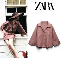 新品未使用 ZARA パッチポケット リネンブレンド シャツ L 今季完売品！