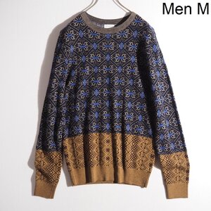 x4924P　▼DRIES VAN NOTEN ドリスヴァンノッテン▼　16AW レーヨン ウール シルク 切り替え ニット ネイビー ブラウン M 秋～春 rb mks