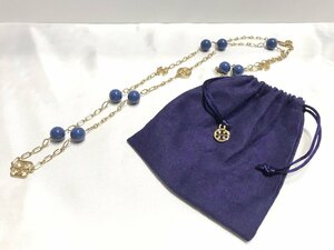 ■【YS-1】 美品 ■ トリーバーチ TORY BURCH ■ ロング ネックレス ビーズ付き ■ GP ゴールド系 × ブルー系 【同梱可能商品】■D