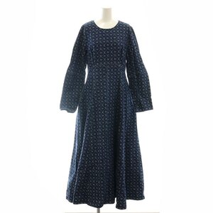 マウジー MONOGRAM COCOON SLEEVE ワンピース デニム 長袖 ロング マキシ丈 モノグラム 総柄 2 M インディゴブルー 010EA211-5450