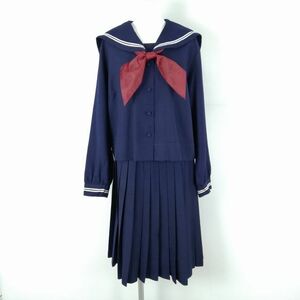 1円 セーラー服 スカート スカーフ 上下3点セット 大きいサイズ 特大 冬物 白2本線 女子 学生服 中学 高校 花紺 制服 中古 ランクC NA7311