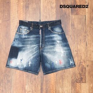 1円/春夏/DSQUARED2/46サイズ/デニム ハーフパンツ S71MU0645 BOXER SHORT ストレッチ ダメージ ペイント 新品/紺/ネイビー/id143/