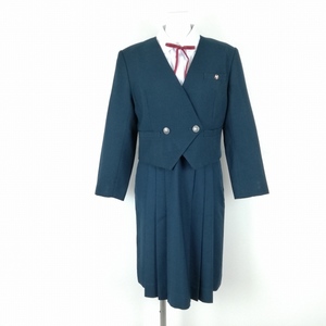 1円 イートン ジャンパースカート 紐タイ 上下4点セット 指定 カンコー 冬物 女子 学生服 神奈川高浜高校 緑 制服 中古 ランクB EY9780