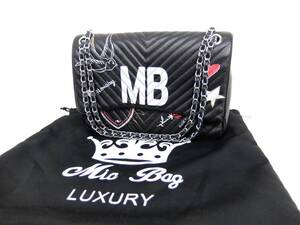 定価4万円 MIABAG luxury ミアバッグ レザー チェーン ショルダー バッグ ブラック系 金具 レディース