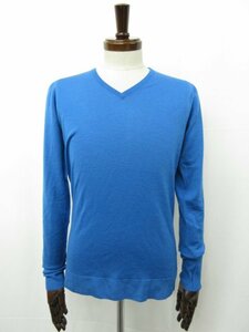 超美品 【ジョンスメドレー JOHN SMEDLEY】ウール素材 Vネック ハイゲージ長袖ニット (メンズ) sizeXS ブルー系 イギリス製 □30MN5190