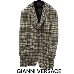 GIANNI VERSACE ヴェルサーチ　ベルサーチ　 テーラードジャケット　極美品　良品　ウッドボタンメデューサ　チェック柄　大きいサイズ