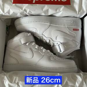 新品 26cm Supreme Nike Air Force 1 Mid シュプリーム ナイキ エアフォース 1 ミッド US8 白 ホワイト FZ8784-100 AF1 Box Logo ボックス