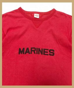 1344●CAB SPORT CAB CLOTHING キャブクロージング●MARINESプリント 両V レーヨン混 コットン 半袖 Tシャツ レッド M