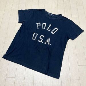 和396★ RALPH LAUREN POLO SPORT ラルフローレン プリント Tシャツ M ネイビー レディース