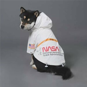 【Lサイズ】レインコート 反射 防水 NASA 宇宙服 フード付き 犬服 ドッグウェア Space unit jacket water proof