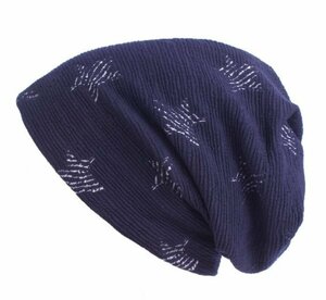 ニット帽子 ワッチキャップ キャップ KNIT CAP 星柄 ロールワッチ レディース メンズ NV トレンド NT30-2