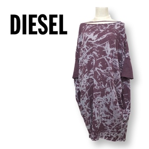 ☆ディーゼル DIESEL☆スプラッシュ 総柄 ニット ワンピース 総柄 オーバーサイズ トップス ボルドー系 S 管:D:11　