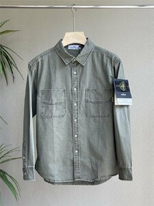 ストーンアイランド STONE ISLAND シャツ メンズ ブラウス ヴィンテージ加工 秋冬 トップス ファッション 服 グレーグリーン Lサイズ