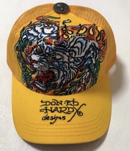 【新品未使用、正規品、本物】 Ed Hardy エド・ハーディー タイガー 虎 刺繍 キャップ 帽子 黄色 トラ