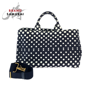 PRADA プラダ カナパ ドット ネイビー ホワイト ゴールド金具 キャンバス BN1872 トートバッグ ショルダーバッグ 2way レディース 408630