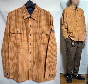 オレンジ チェック シャツ L 古着 vintage ヴィンテージ 長袖 即決 一点物 used clothing 長袖シャツ