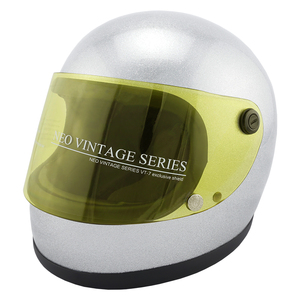 フルフェイスヘルメット メタリックシルバー×イエローシールド Lサイズ:59-60cm対応 VT7 NEO VINTAGE VT-7 ステッカー付き