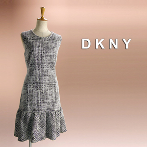 新品 DKNY 14/19号 ダナキャラン 黒 白 ツイード風 ワンピース パーティドレス 大きいサイズ 結婚式 二次会 フォーマル 謝恩会 凛44Q1307