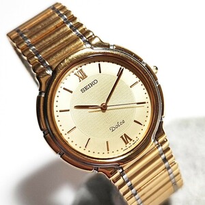 動作良好 美品 セイコー ドルチェ SEIKO DOLCE ゴールドカラー 5E31-6B50 QZ メンズ腕時計 稼働品 e513
