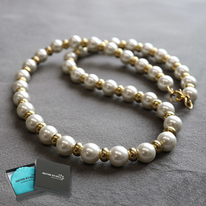 18Kメッキ ハンドメイド pearl necklace 金色 ステンレス (50cm)