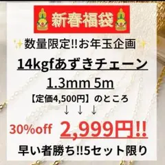 数量5セット　お年玉企画　大特価　14kgf あずきチェーン 1.3mm 5m