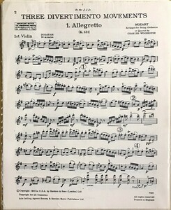 モーツァルト ディヴェルティメント KV.131 (パート譜セット) 輸入楽譜 Mozart/arr. Woodhouse Three Divertimento Movements 洋書