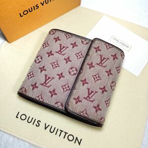 美品 LOUIS VUITTON ルイヴィトン モノグラムミニ カルトクレディモネ 三つ折り財布 チェリー