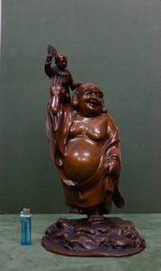 布袋唐子像　 在銘　銅像　金工家　唐銅製　幅 約23.4cm 奥行 約19cm 高さ 約45cm 重量 8.16kg　時代品　オブジェ　置物　仏像　寺院