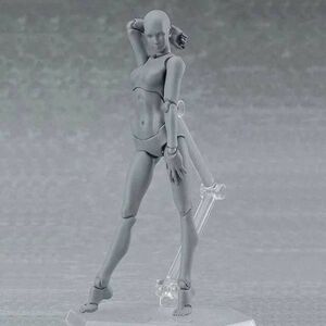 デッサン 人形 男 女 関節人形 可動式 リアル フィギュア ドール 完成 モデル アート用品 グレー（女） A006