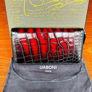 人気 限定EU製＆定価68万◆UABONI*アリゲーター・ファスナー長財布◆高級 絶賛 手染 ハンドメイド パティーヌ クロコ 本革 レザー メンズ