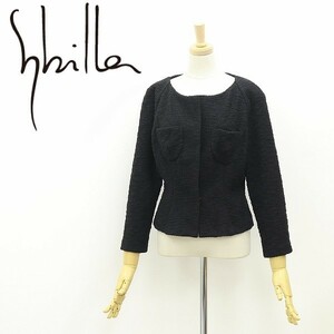 ◆Sybilla シビラ ストレッチ ノーカラー ジャケット 黒 ブラック L