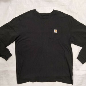 カーハート ポケット付　長袖　ＴシャツCARHARTT　longsleeve pocket Ｔshirt ブラック　黒　BLACK　ロンT ルーズフィット　ゆったり XL