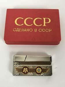 CAENAHO B CCCP ソ連製 ガスライター 動作品 ソビエト連邦 アンティーク 当時物 レトロ 箱付き 軍 シルバー 紋章 勲章 送料無料