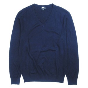 20aw ユニクロ UNIQLO エクストラファインメリノ Vネック セーター ニット 長袖 351-429065 トップス サイズM ネイビー メンズ