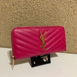 美品　 SAINT LAURENT サンローラン YSL Vステッチ　 ジッピーウォレット ラウンドファスナー 長財布 ゴールド金具