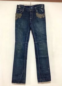 R-1400 RALPH LAUREN ラルフローレン デニムパンツ レディース 7 ダメージ加工 スタッズ 刺繍リメイク 