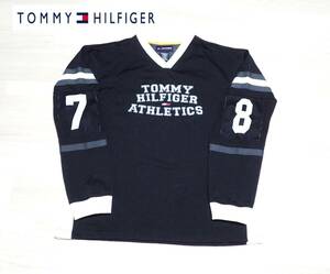 ☆TOMMY HILFIGER　☆トミーヒルフィガー　☆ナンバリング　☆ホッケーシャツ　☆カットソー　☆背番号　☆ブラック　☆メンズ　☆L