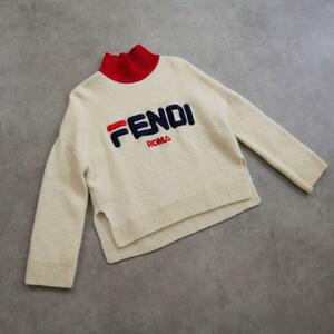 極美品 FENDI×FILA ハイネックニット セーター ロゴ刺繍 モヘア混