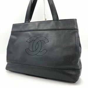 1円 美品 CHANEL シャネル トートバッグ ショルダーバッグ シリアル有 キャビアスキン ハンドバッグ ココマーク 黒 ブラック レディース