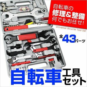 プロ仕様 自転車 修理 工具セット メンテナンスツール 43P ケース付き メンテナンスセット マルチツール ツールBOX スパナ ドライバーなど